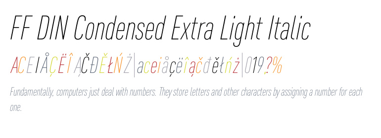 Indrømme afdeling lotteri FF DIN® Condensed Extra Light Italic | Fonts.com